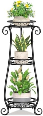 KMOTASUO 3 Tier Metal Plant Stand Tall for Indoor Outdoor Corner, Black by KMOTASUO