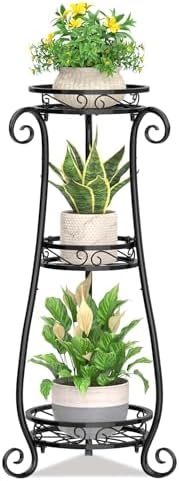 KMOTASUO 3 Tier Metal Plant Stand Tall for Indoor Outdoor Corner, Black by KMOTASUO