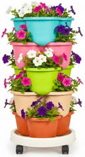 VECELO 5 Tier Vertical Garden Planter, Self Watering Stackable Planters with Wheels for Strawberries, Herbs, Flowers, Vegetables, Multicolor by VECELO