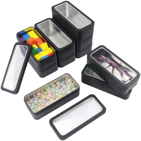 18 PCS 6 in Rectangular Metal Tin Box with Window, 6 x 2.8 x 1.6 Inch Rectangular Tin Boxes with Lids, Rectangle tin Cases for Office Supplies, School, DIY Crafts & Home Organization(Black) by Unknown