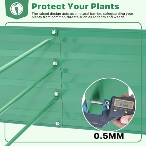 ONCEMORE Galvanized Raised Garden Bed for Vegetables Flowers Herbs, Metal Raised Garden Bed Kit with 2 PCS Tomato Cage, Gloves, Trellis Netting, Plant Labels, Plant Ties, Green 6×3×1FT - Image 4