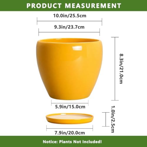 Ceramic Planters, Ceramic 10 Inch Pots for Plants Indoor, Yellow - Image 3