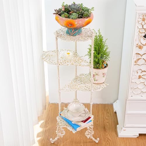 Sungmor Vintage Cast Iron 3-Tier Plant Stand, 36 Inch Tall, Antique White - Image 2