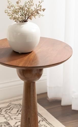 Kate and Laurel Jakob Modern Wooden Round Side Table; 12 x 24; Walnut Brown; Circle Pedestal Table for Use as Bedroom Nightstand; Indoor Plant Stand; or Decorative Living Room Table - Image 6