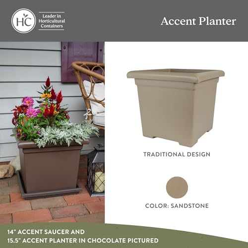The HC Companies Accent Square Plant Pot, 15.5 Inch, Sandstone, 2-Pack - Image 2