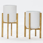 LuxenHome PSet of 2 White Planter with Gold Metal Stand - Image 6