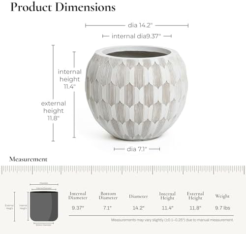 LuxenHome 14" Dia Round Concrete Planter, Flower Pot for Plants - Image 2