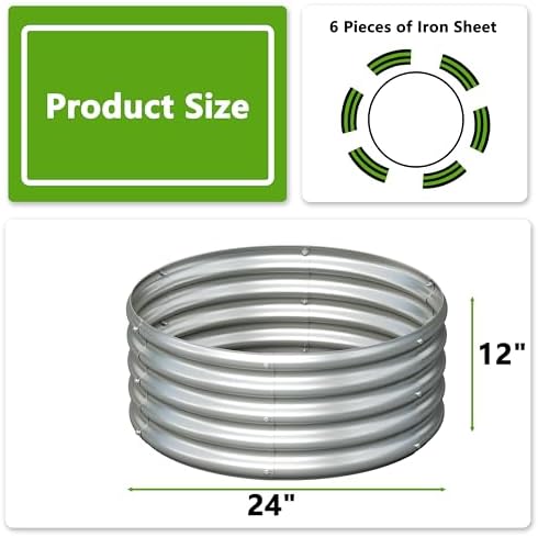 2PCS 2x2x1ft Galvanized Raised Garden Bed Kit-Round Garden Bed Outdoor Planter Box for Vegetables,Flowers,Herbs,Easy Assembly,Silver - Image 2