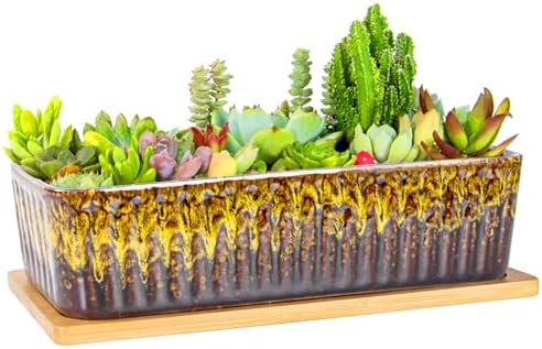 Succulent Pots, 12'' Long Rectangle Planters with Tray, Windowsill Planter by ARTKETTY