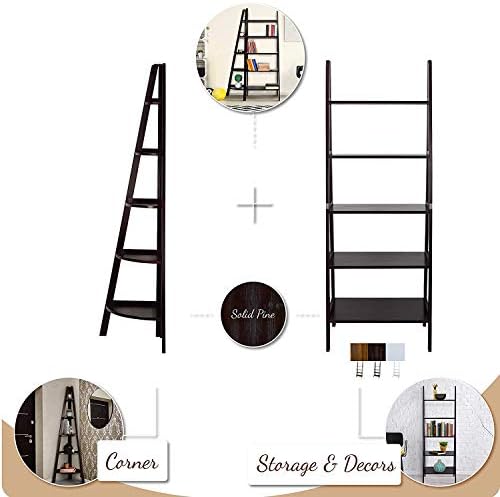 Casual Home 100% Solid Wood 5-Shelf Ladder Bookcase, Corner, 72"H, Espresso - Image 4