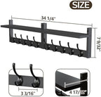 AMBIRD 34.2" Extra Long Wooden Wall Hook Rack with Shelf - Versatile and Decorative Wall-Mounted Storage with 10 Hooks for Coats, Hats, Keys - Ideal for Entryways, Bedrooms, Closets (Stylish Black) - Image 6