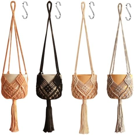 Hanging Planter with Patterns,4Packs Macrame Plant Hangers Indoor Macrame for up to 8 inch Pot Crochet Boho Plant Hanger Holder for Indoor Outdoor with 4S Shaped Stainless Steel Hooks (4colors) - Image 2