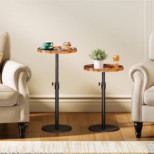 Homeiju Adjustable Round Side Table, Pedestal End Table for Small Spaces, Wooden Couch Table, Tall Drink Table for Living Room, Bedroom, Patio, Brown - Image 2