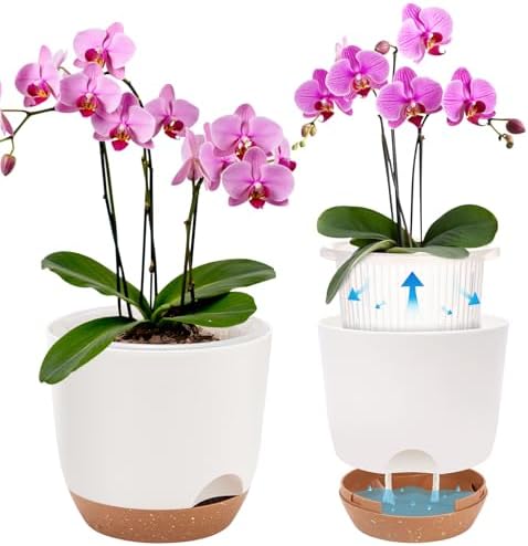 7.2 Inch Self Watering Orchid Pots for Indoor Plants,Macetas para Orqudeas,Flower Pots for Indoor Plants with Holes(White) by Sxueg