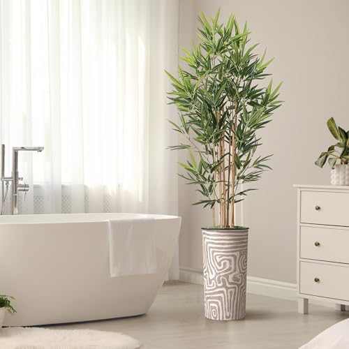 Artificial Tree in Geometric Pattern Planter, Fake Bamboo Silk Tree for Indoor and Outdoor Home Decoration - 70" Overall Tall (Plant Pot Plus Tree) - Image 6