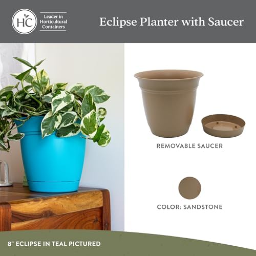 The HC Companies Eclipse Round Planter Pot, 12 Inch, Sandstone, 2-Pack - Image 2