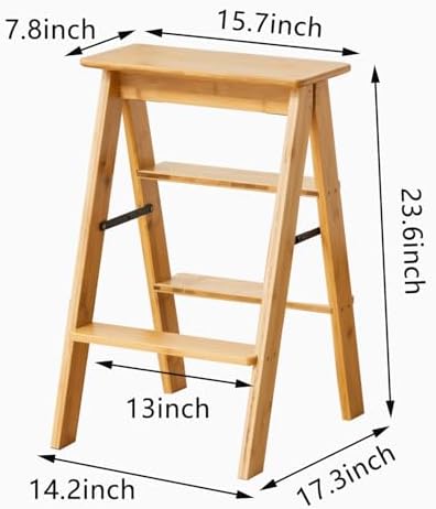 Latifolia Foldable 3 Step Ladder, Bamboo Step Stool with Floor Saver, Decorative Ladder Shelf for Living Room, Kitchen, Garden(Nature) - Image 2