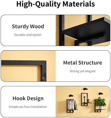 Wall Plant Holder with Grow Lights, Picture Frame Plant Shelves (3, Black) - Image 5
