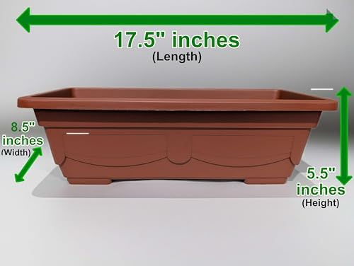 18" Inch Terracotta Style Window Box Plastic Planter - Rectangular Large Flower Boxes for Outdoor Plants, Lightweight Clay-Look, Indoor Herb Gardens & Willow Sills, Durable, Patio, Garde (6) - Image 4