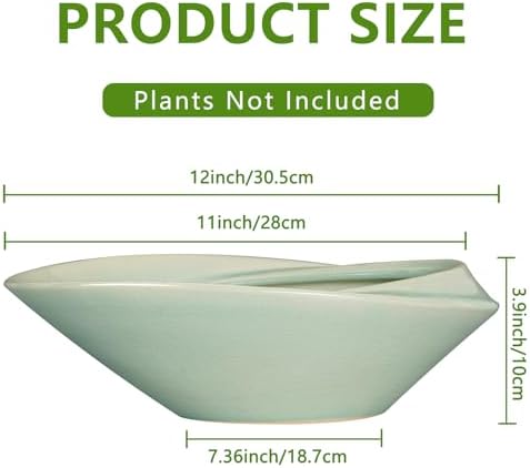 Bonsai Pot - 12 Inch Ceramic Planter Pot with Drainage Hole Large Modern Planter Decorative Glazed Succulent Plant Pot for Indoor Outdoor Plants Green - Image 3