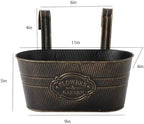 Vintage Metal Hanging Flower Pot with Detachable Hooks, Oval Bucket Planter for Balcony Railing, Fence, Patio, Garden Decor, Black and White Finish, 2 Sets (2, Black) - Image 3