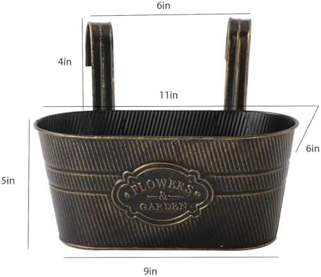 Vintage Metal Hanging Flower Pot with Detachable Hooks, Oval Bucket Planter for Balcony Railing, Fence, Patio, Garden Decor, Black and White Finish, 2 Sets (2, Black) - Image 3