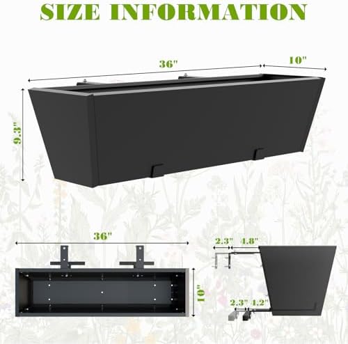36 Inch Railing Planter Boxes, Heavy Duty Metal Hanging Planters with Adjustable Brackets, Outdoor Balcony Flower Box for Deck, Fence, Porch Railings - Image 4