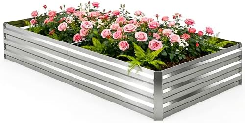 6x3x1FT Galvanized Raised Garden Bed, Metal Planter, Silver,1 Pack by Tegarbed
