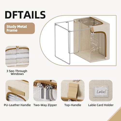 CYhom Storage Bins with Metal Frame, 3-Clear Windows Openings, 43L, Beige - Image 6