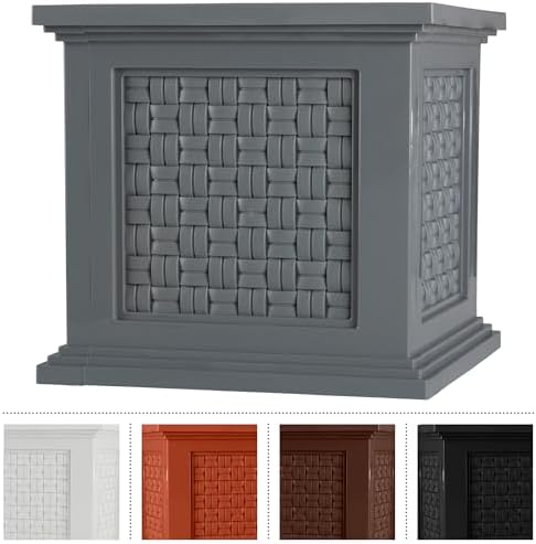 Rattan Style Outdoor Planter Box - 14.65-Inch-Square Decorative Flower or Plant Pot - Garden, Patio and Front Porch Decor by Pure Garden (Gray) - Image 7