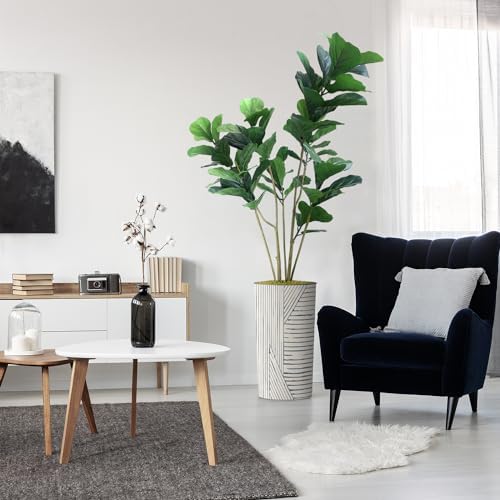 Artificial Tree in Geometric Pattern Planter, Fake Ficus Lyrata Silk Tree for Indoor and Outdoor Home Decoration - 66" Overall Tall (Plant Pot Plus Tree) by SIGNWIN