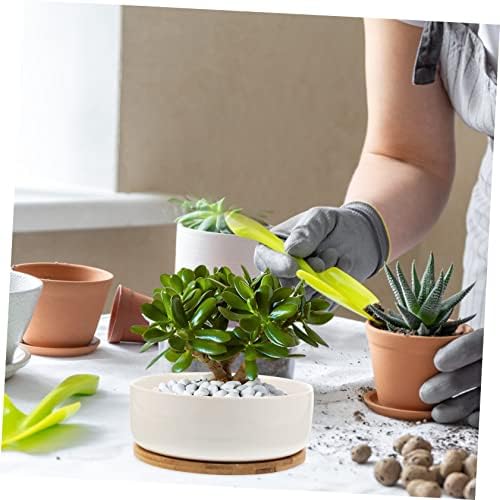 Milisten Ceramic Succulent Pot with Bamboo Tray Set Indoor Garden Planter 1-Piece Multi-Functional Flowerpot for Succulents Bonsai - Image 7