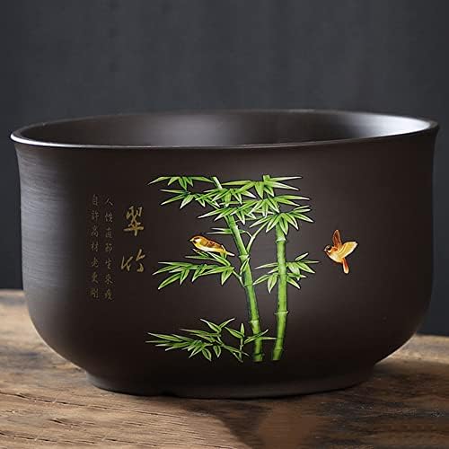 Bamboo Ceramic Planter New Chinese Zen Potted Flower Pot, Hand-Painted Bamboo Bird Round Succulent Planter, with Drainage Hole Desktop Bonsai Planter,19 * 11CM by Unknown