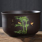 Bamboo Ceramic Planter New Chinese Zen Potted Flower Pot, Hand-Painted Bamboo Bird Round Succulent Planter, with Drainage Hole Desktop Bonsai Planter,19 * 11CM by Unknown