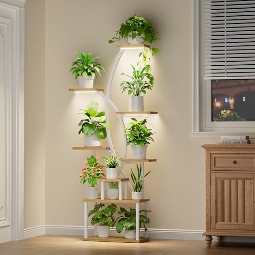 Plant Stand Indoor with Grow Lights, 8 Tiered Tall Plant Shelf for Indoor Plants Multiple, 65" Large Corner Shelves Metal Curved Flower Holder Display Rack for Living Room Patio Balcony, White - Image 6