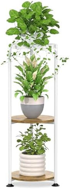 iDavosic.ly 3 Tier Corner Metal Plant Stand Indoor, 34 In Tall, White Brown by iDavosicly