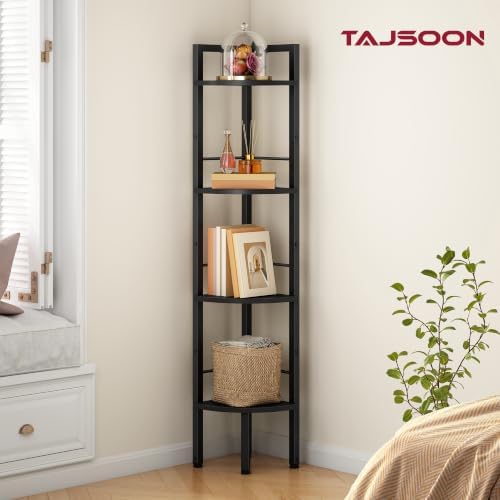Tajsoon Small Corner Shelf Stand 4 Tier 48.5" with Metal Frame, Black - Image 6
