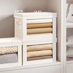 Homsorout Stackable Storage Bins with Lids - Medium Storage Box with Lids, Foldable Closet Boxes for Organizing, Wardrobe Clothes Organizer with Window, Fabric Bins for Living Room, 6 Pack, Beige - Image 4