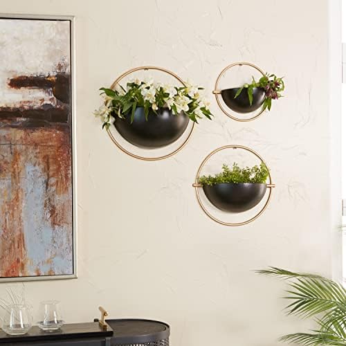 Deco 79 Metal Geometric Indoor Outdoor Wall Planter Indoor Outdoor Hanging Planter, Set of 3 Plant Hanger 15", 13", 10"H, Black - Image 2
