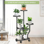 5 Tier Plant Stand, Metal Plant Shelf Indoor Outdoor,Tall Corner Multiple Plants Shelf for Garden Balcony Patio Living Room, Tiered Corner Rack Flower Stands with Wheels - Image 4
