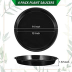 PATIKIL 4 Pack Plastic Plant Saucer, 14 Inch Plant Tray for Pots Round Plant Dish Plant Drip Trays Water Tray for Indoors Outdoors Garden, Black - Image 2
