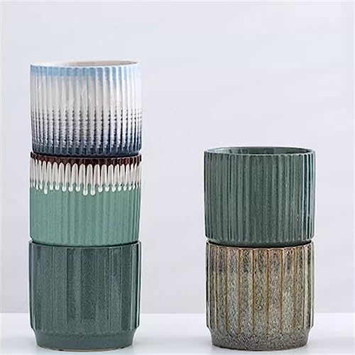 Plant Pot Cylindrical Large Ceramic Plant Pots Simple Lines Gradient Color Flower Pots Living Room Balcony Succulent Plants Green Plants Planters Flower Pots(Green,Small) (Green S) - Image 7