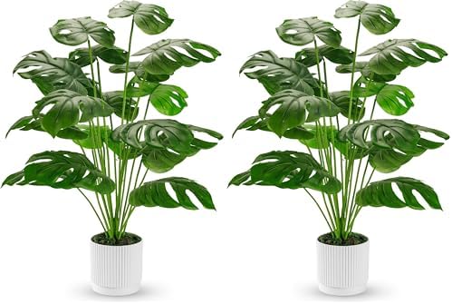 Der Rose 28" Fake Plants Large Artificial Monstera Faux Potted Plants Indoor Tall for Outdoor Living Room House Floor Front Porch Tree Decor (Pack of 2) by DerRose