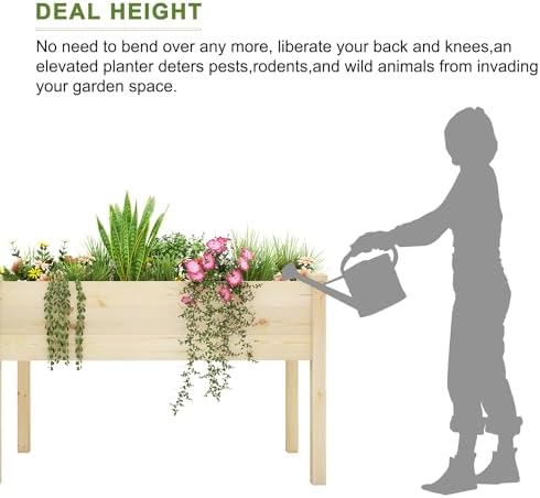 BIRASIL Outdoor Raised Garden Bed, Wood Planter Box for Vegetable Flower, Elevated Reinforced Large Garden Planters Boxes for Backyard Patio Gardening Balcony (48.5”L, Natural Wood) - Image 3
