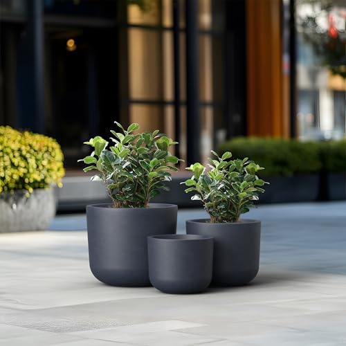 Kante Set of 3 Charcoal Concrete Capsule Round Planters for Modern Home - Image 3