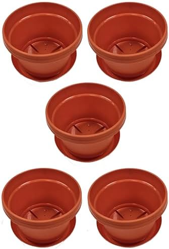 Flower Pots with Saucers, 7 inch, Fire Orange Case of 5 by AustinPlanter