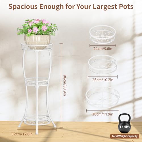 LASZOLA 3 Tiers Metal Corner Plant Flower Stand Tall Indoor Outdoor, White - Image 3