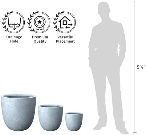 Kante Round Concrete Planter, Large Outdoor Indoor Garden Pots with Drainage Hole, 14-Inch Diameter Flower Pots for Patio, Garden and Home, Slate Gray - Image 7