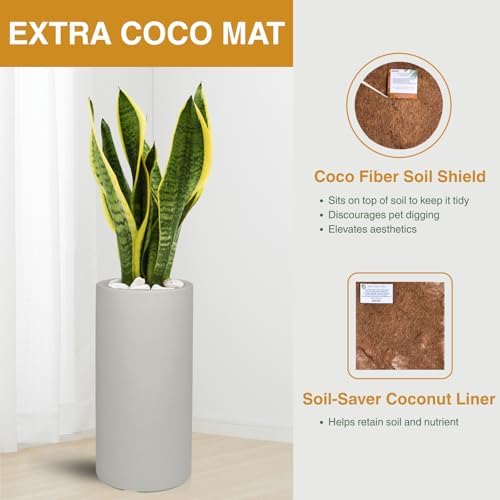 KUTE NEST 19.5" H x 9.8" D Premium Tubo Fiberstone Planter - Light French Gray - Image 4