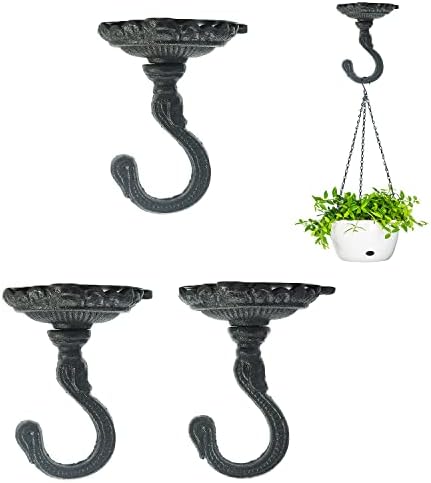 Sungmor 3PC Wall Mount Ceiling Hooks, Cast Iron Plant Bracket, Heavy Duty Plant Hook Hanger, Decorative Vintage Hooks for Hanging Planters, Bird Feeders, Lanterns, Wind Chimes by Sungmor